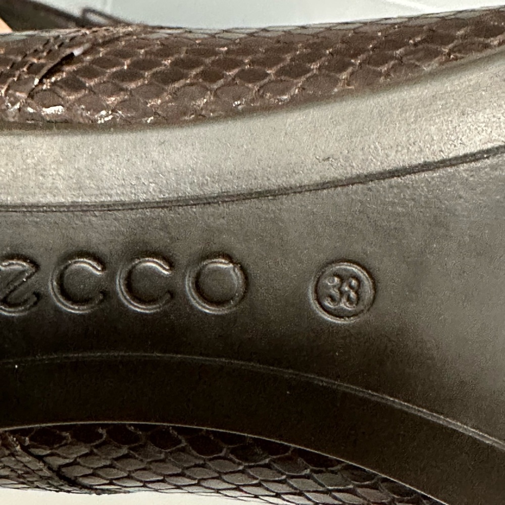 ECCO brown snakeskin finish leather point toe block heel booties shoes EU 38 New - Picture 8 of 9
